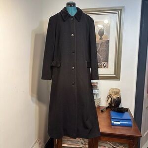 Andrea Marín Black 100% Wool Velvet Trim Lined Trench Coat  Size 12